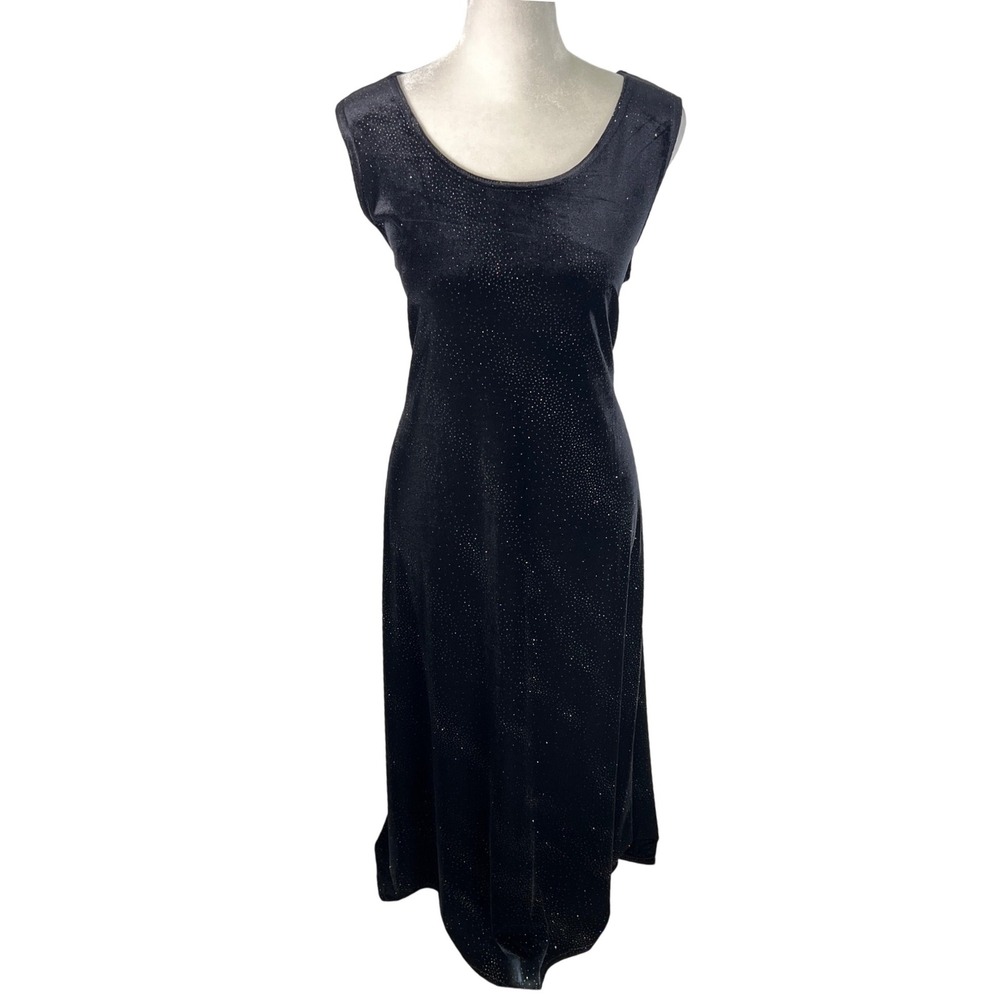 Molly Malloy Evening Black Glitter Velvet Sleeveless Cocktail Dress Size 10 90s